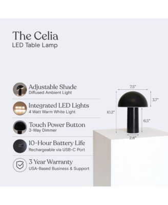 Celia Portable LED Table Lamp with Dome Mushroom Shade