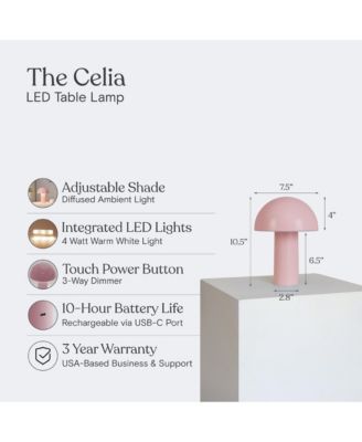 Celia Portable LED Table Lamp with Dome Mushroom Shade