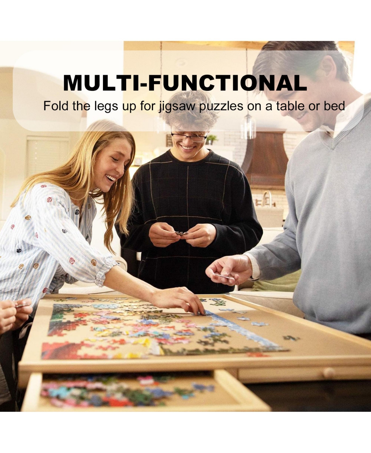 Rainsken 27" H Tall 1500 Piece Puzzle Table, Large Wood Jigsaw Puzzle Board with Legs and 5 Drawers, Folding Puzzle Board Game Table for Adults