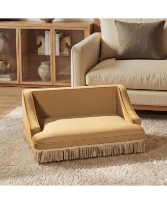 Performance Velvet Princess Pet Bed Sofa with Fringe Skirt by Duchess,Gold Yellow