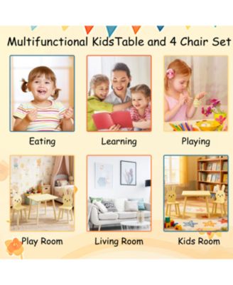 3 Piece Kids Table and Chairs Set, with 2 Bunny Chairs, Activity Play Table Set, for Study, Drawing, Play, Boys and Girls Gift for Ages 2+
