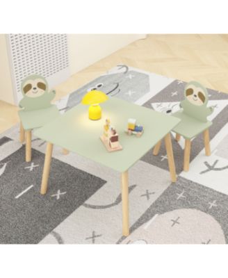 Kids Table and Chair Set, with 2 Cute Sloth Chairs, Wood Activity Tables Drawing Play Table Set, for Age 2-6 Boy Girl
