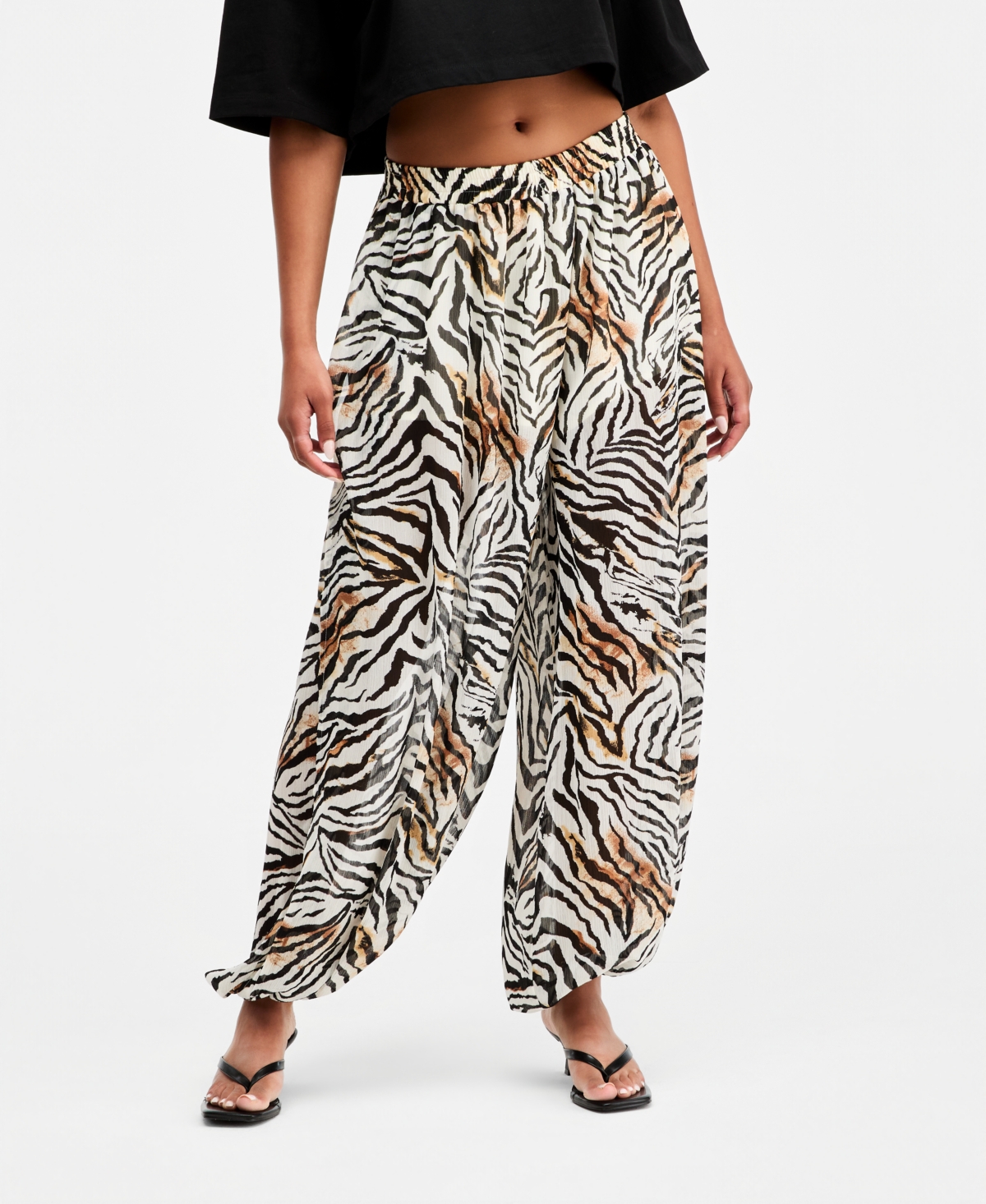 Bar Iii Women's Printed Pull-On Sheer Balloon Pants, Macy's Exclusive