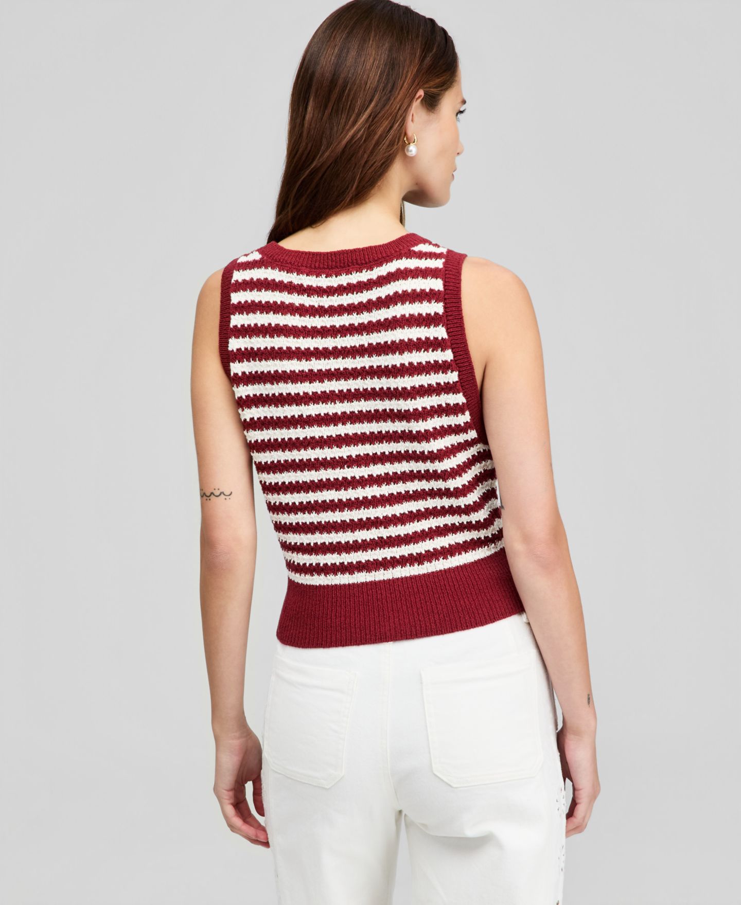 Женский свитер And Now This Petite Open-Stitch Striped, цвет: Малиновый комбинированный — фото 4