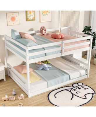 Pine Wood Full Over Full Bunk Bed with Storage Stairs