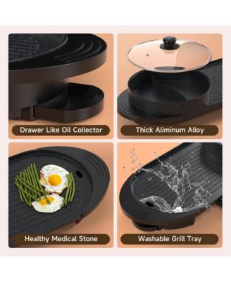 Portable 2-in-1 Electric Hot Pot and BBQ Grill - Non-Stick Teppanyaki Pan