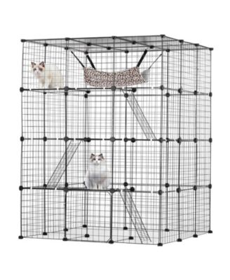 Cat Cage 4-Tier 41x41x55 in Metal Wire with Hammock