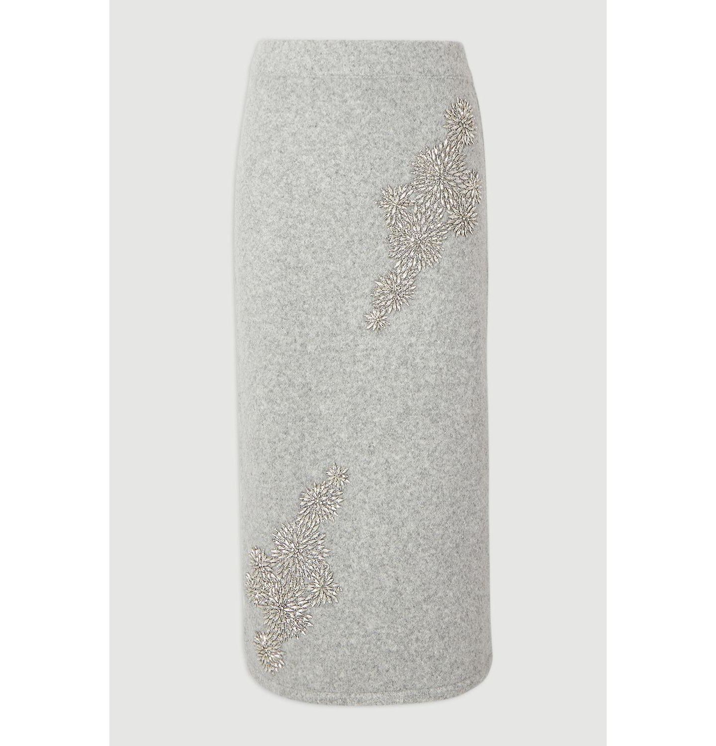 Женская юбка Karen Millen Wool Embellished Pencil Midi, цвет: Серый — фото 5