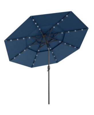 10 ft Solar Patio Umbrella with 32 LED Lights and Three-Tier Vented Canopy