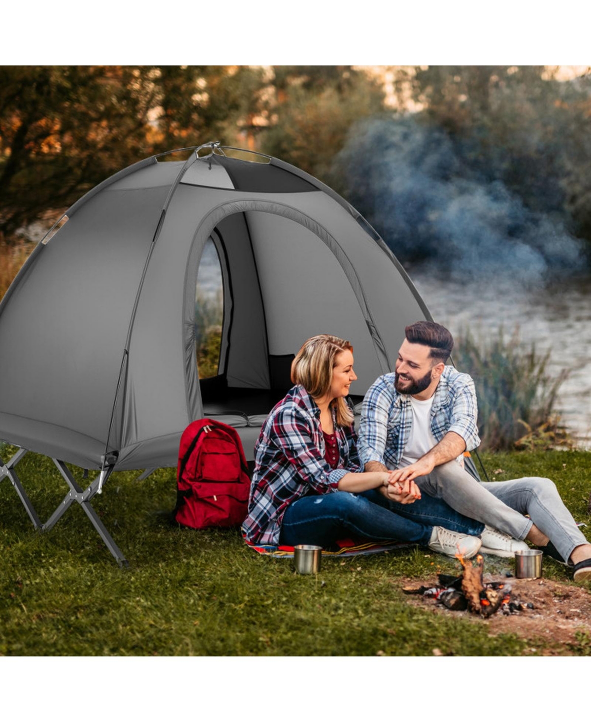 Gouun 2-Person Foldable Off-Ground Camping Cot Tent Combo, 660 lbs Capacity
