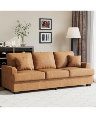 Modern Corduroy Sofa with 2 Throw Pillows, Deep Seat Couch with Upholstered Cushion and Removable Cover,Comfy Corduroy Sofa Couch