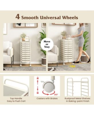 10 Drawer Rolling Storage Cart Organizer with 4 Universal Casters