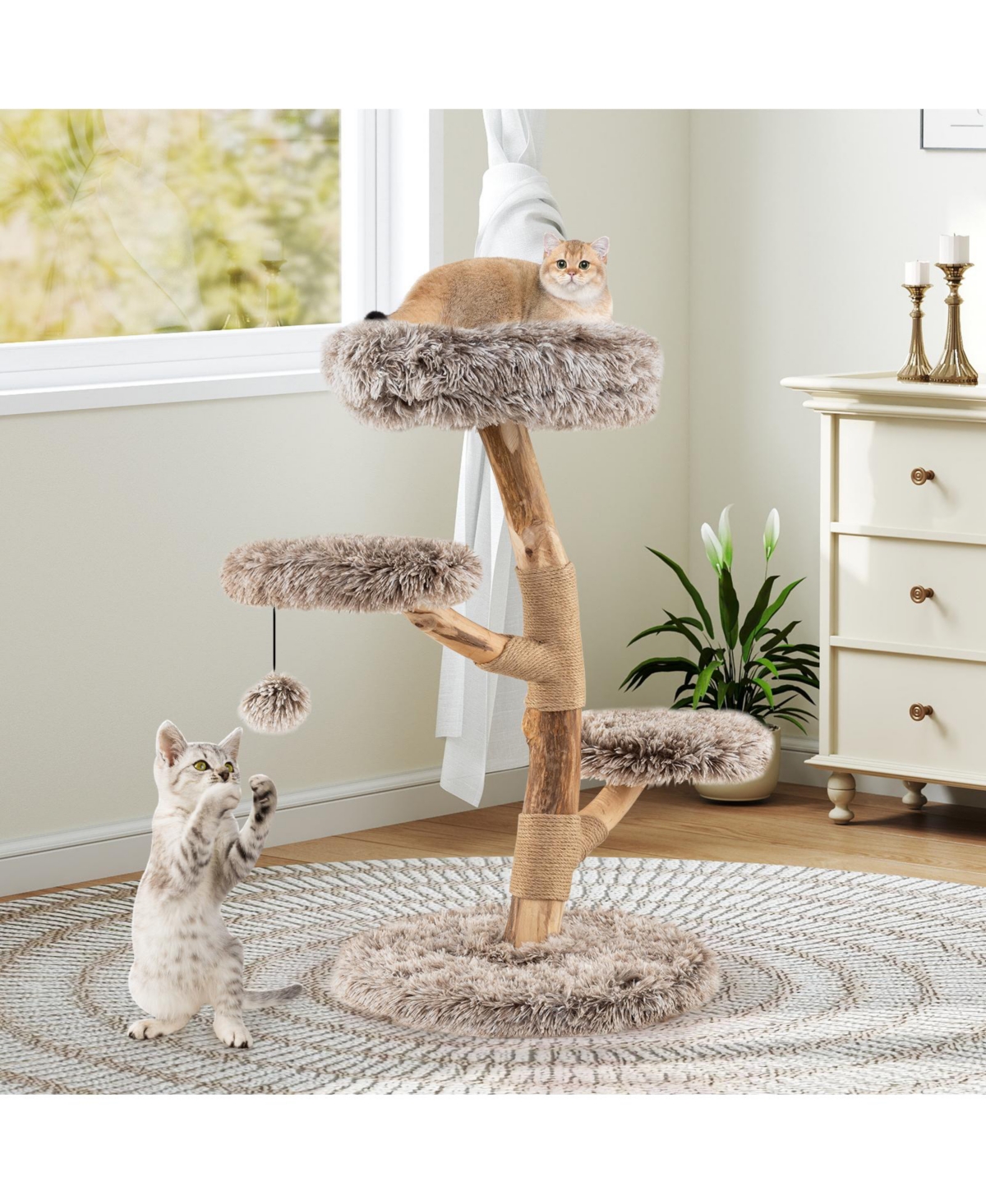 Cozito Cat Tree Solid Pear Wood with Perch and Jute Posts