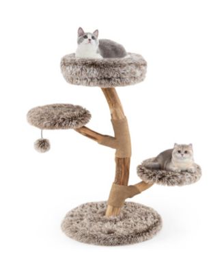 Cat Tree Solid Pear Wood with Perch and Jute Posts