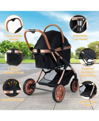Foldable 3-in-1 Pet Stroller with Sun Shade Safety Belt