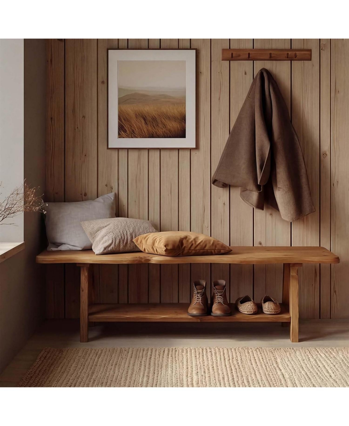 Tribesigns 55'' Solid Wood Entryway Bench, Farmhouse Long End of Bed Bench with Live-Edge, Indoor Dining Seat