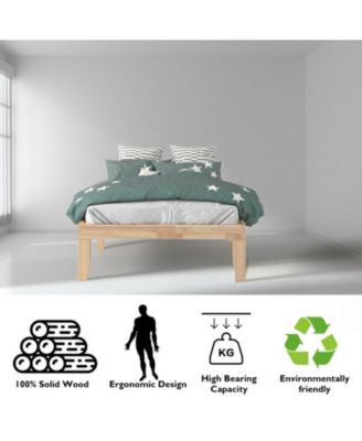 Twin Rubberwood Platform Bed Frame with Headboard and Slat Support