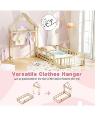 Twin House Floor Bed with House-Shaped Headboard