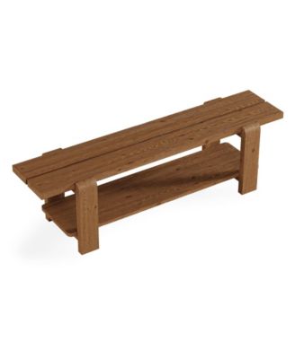 Solid Wood Entryway Bench with Shoe Storage Shelf, 63-Inch Long Farmhouse Entry Shoe Bench, End of Bed Bench