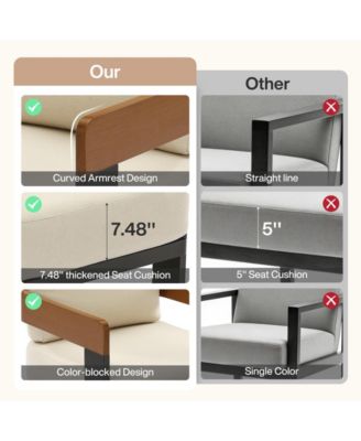 Patio Chair with Cushions, Outdoor Sofa with Metal Frame & Thick Seat Cushion, Modern Lounge Chair for Patio, Porch, Poolside