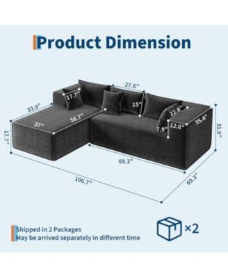 Modular Sectional Couches for Living Room, Cloud Sectional Couch with Deep Seat, 106.7 in Modular L-Shape Sofa with Chaise, Upholstered Couches