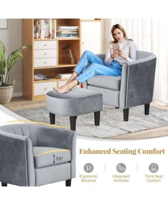 Upholstered Teddy Velvet Club Barrel Chair with Ottoman with Footrest