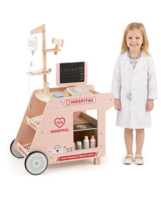 Kids Wooden Doctor Playset Pretend Doctor Kit with Cart, Gift for Ages 3+