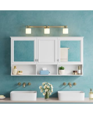 55 Inch Wall Mounted Mirror Medicine Cabinet with Doors Open Shelves Adjustable Storage Bathroom Cabinet Over Toilet Home Organization