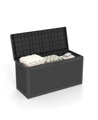 60 Gallon Deck Box,Rattan Grain Storage Chest,Weatherproof Patio Storage,Lockable Outdoor Box,Resin Garden Deck Box