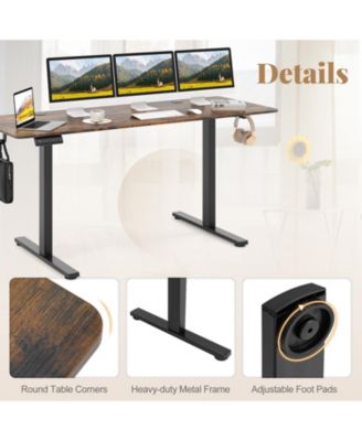 Electric Standing Desk with 3 Memory Heights and 2 Hanging Hooks and Cable Holes-Rustic