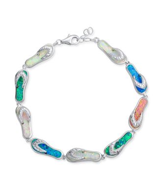 Tropical Vacation Beach Multi Color Flip Flop Sandal Created Synthetic Opal Bracelet