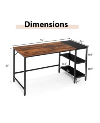 55 Inch Modern Industrial Style Study Writing Desk with 2 Storage Shelves