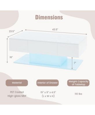 Modern LED Coffee Table with 20 Color LED Lights and 2 Storage Drawers-White