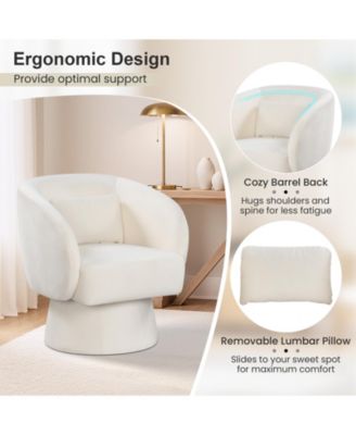 Swivel Accent Chair Upholstered Barrel Chair with Curved Back and Removable Lumbar Pillow