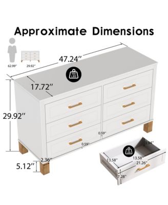  Home Storage Chest of Drawers, Modern 6-Drawer Dresser with Metal Handles and Durable Solid Wood Legs for Bedroom