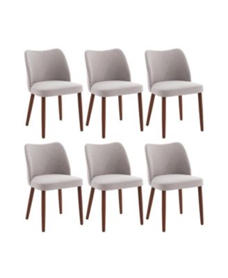 Dining Chair Set of 6, Linen Upholstered Dining Chair with Solid Wood Legs, Wing Backrest, Wooden Kitchen Chair