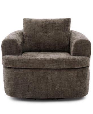 Chenille Fabric 360degree(s) Swivel Round Chair, 36.6" Accent Barrel Sofa Chair with Dual-Layer Cushion for Living Room