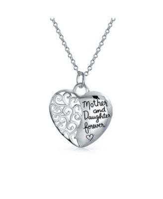 Inspirational Words Heart Shape Mother Daughter Forever Pendant Necklace .925 Sterling Silver