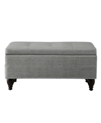 Linen Nailhead Accent Stool with Dark Wooden Legs, Versatile Shoe Bench and Seating