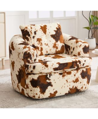 360degree(s) Swivel Barrel Accent Chair, 36.6" Soft Chenille Fabric Sofa Chair with Dual-Layer Cushion Design for Living Room