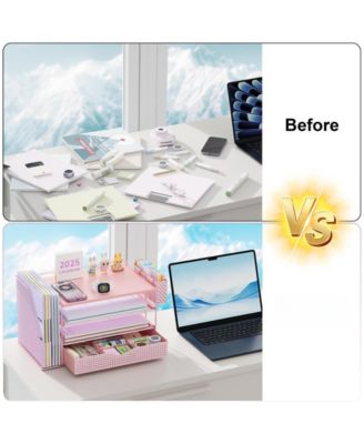 Wood Desk Organizer File Holder 4-Tier Drawer