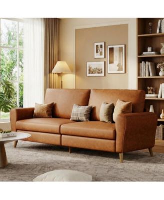 Modern Sofa Couch, Large 3-Seater Sofa with Streamlined Armrests, PU Leather Loveseat Wood Feet, Comfy Couch for Living Room, Apartment