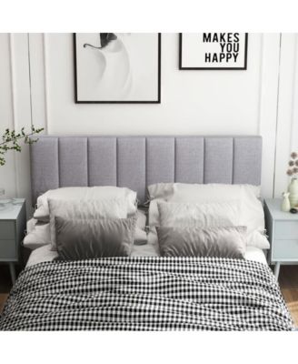 Linen Upholstered Headboard with Adjustable Width and Solid Wood Legs
