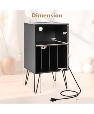 3-Tier Turntable Stand with Built-In Charging Station and 4 Vinyl Dividers