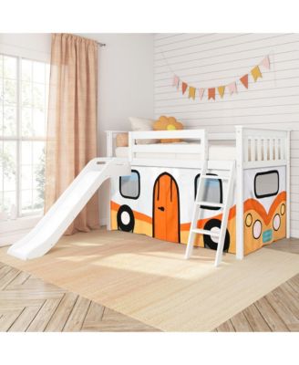 Low Loft With Easy Slide and Orange Camper Van Curtain