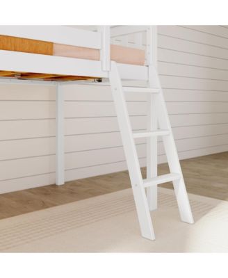 Twin Size Low Loft Bed with Slide, Solid Wood Kids Platform Bed with 14" Guardrails