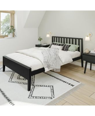 Scandinavian Bed Frame, Solid Wood Platform Bed with Headboard for Kids
