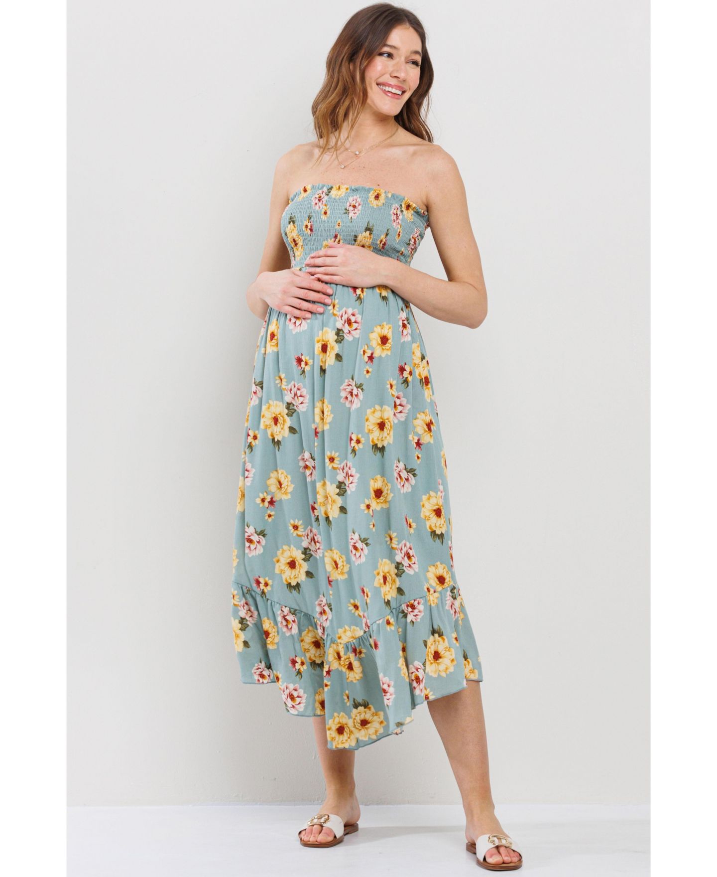 Женское платье Hello Miz Maternity Floral Smocked Strapless Midi — фото 1