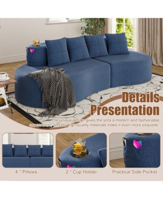 3-Seater Half Moon Curved Sectional Sofa, Modern Modular Couch with Soft Chenille Fabric, 2 Cup Holders and Side Pockets for Living Room