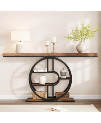 55" Entryway Table, 5-Tier Console Tables for Entryway, Industrial Narrow Sofa Tables with Storage for Living Room, Long Entry Hallway Table